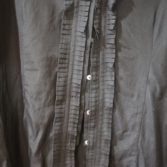 Roeantowe Black Ruffle Button Up Long Sleeve Blouse 14 Career Goth Work - Picture 6 of 9